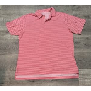 B Draddy Sport Polo Shirt Size XL Pink White Blue Striped Golf Performance